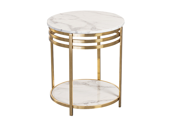 Marble Side Table End Table With White Marble Brushed Gold Base