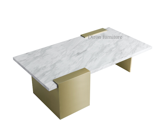 Rectangular Marble Coffee Table Brushed Gold Base