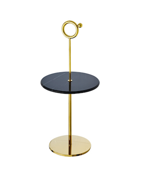 Golden Finish End Table With Marble Base