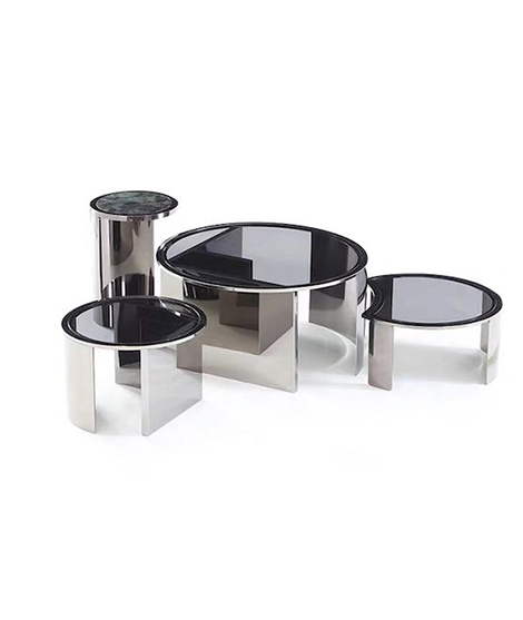 4 Piece Contemporary Metal and Glass Coffee Table Set in Gold
