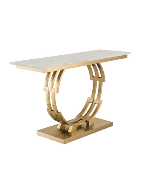 White Marble Top Conole Table With Gold Metal Frame