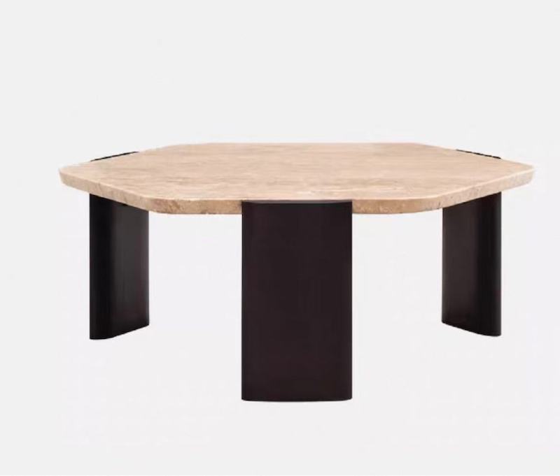 Marble Top And  Wood Base Coffee Table